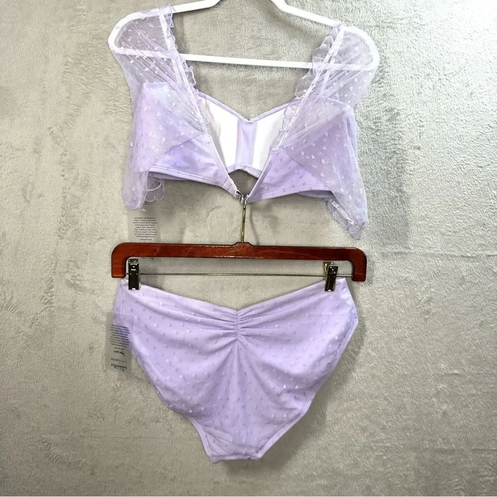 GabiFresh X Swimsuits for All Strapless Lavender Bikini Top Sz 12 D/DD Bottom 14